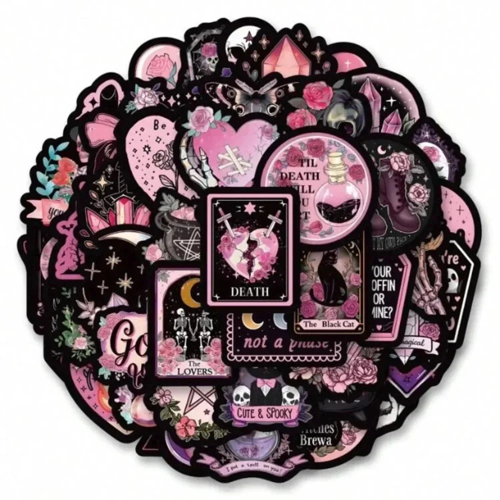 50 pink black gothic vinyl stickers decor laptop mug luggage scrapbook phone cup